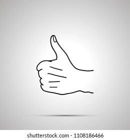 Cartoon hand in thumbs up gesture, simple outline icon on gray