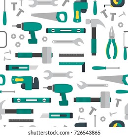 Cartoon Hand Tools Background Pattern on a White Flat Style Design Equipment Element for Repair and Home Work. Vector illustration