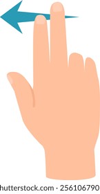 Cartoon hand using two fingers to swipe left on a touchscreen device, symbolizing a common gesture for navigation or returning to a previous screen