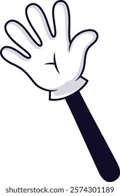 Cartoon hand waving gesture with five fingers extended, symbolizing greeting, farewell, or acknowledgment, ideal for illustrations, animations, and children s projects