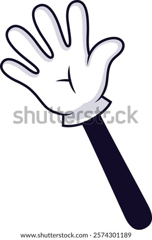 Cartoon hand waving gesture with five fingers extended, symbolizing greeting, farewell, or acknowledgment, ideal for illustrations, animations, and children s projects