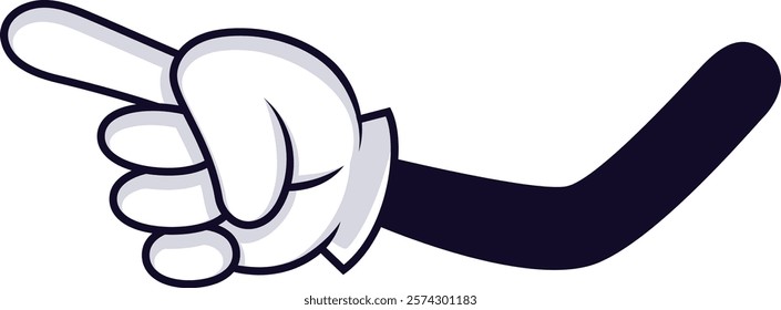 Cartoon hand wearing a white glove, pointing left with its index finger, created as an isolated vector illustration against a clean white background