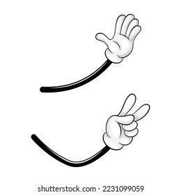 Cartoon Hand in White Glove Gesturing Waving and Showing V Sign Vector Set