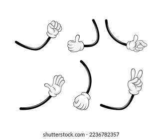 Cartoon Hand in White Glove Gesturing Waving and Showing V Sign Vector Set