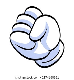 Cartoon hand in white gloves. Human character hand pointing with finger, waving, showing, thumbing up vector illustration