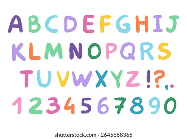 Cartoon hand-drawn alphabet, letters and figures. Cute children doodle illustratons, set of vector characters