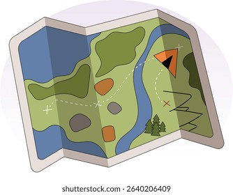 Cartoon Hand-drawn Camping Adventure Map Isolated Graphic