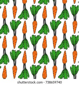 Cartoon hand-drawn carrot pattern. Background design. For cards, prints, decorations. 
