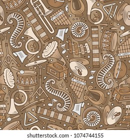 Cartoon hand-drawn Classic music seamless pattern. Lots of symbols, objects and elements. Perfect funny vector background.
