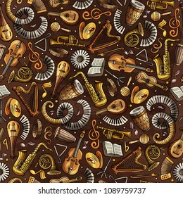 Cartoon hand-drawn Classic music seamless pattern. Lots of symbols, objects and elements. Perfect funny vector background.
