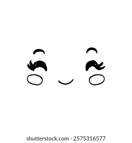 Cartoon hand-drawn doodle anime cute happy smiling face illustration.