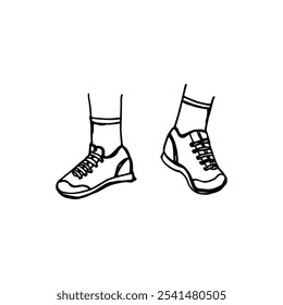 Cartoon hand-drawn doodle of a pair of shoes or sneakers with socks.
