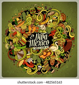 Cartoon hand-drawn doodles Latin American illustration. detailed, with lots of objects vector background