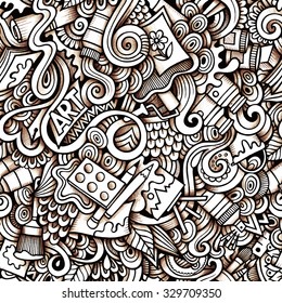 Cartoon hand-drawn doodles on the subject of Art style theme seamless pattern. Contour trace vector background