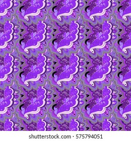 Cartoon hand-drawn doodles. Seamless pattern. Colorful detailed, with lots of objects vector background