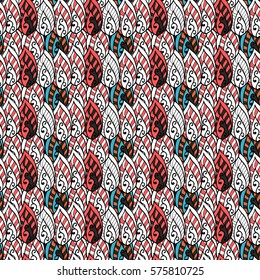 Cartoon hand-drawn doodles. Seamless pattern. Colorful detailed, with lots of objects vector background