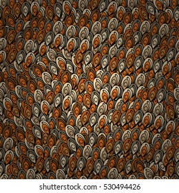 Cartoon hand-drawn doodles.Seamless pattern. Brown and beige detailed, with lots of objects vector background