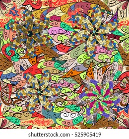 Cartoon hand-drawn doodles.Seamless pattern. Colorful detailed, with lots of objects vector background