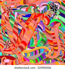 Cartoon hand-drawn doodles.Seamless pattern. Colorful detailed, with lots of objects vector background