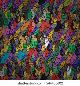 Cartoon hand-drawn doodles.Seamless pattern. Colorful detailed, with lots of objects vector background. Radial gradient shape.
