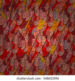 Cartoon hand-drawn doodles.Seamless pattern. Colorful detailed, with lots of objects vector background. Radial gradient shape.