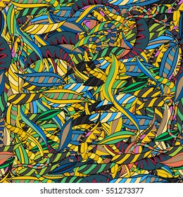Cartoon hand-drawn doodles.Seamless pattern. Colorful detailed, with lots of objects vector background