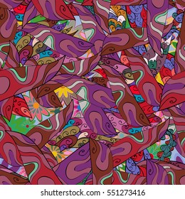 Cartoon hand-drawn doodles.Seamless pattern. Colorful detailed, with lots of objects vector background