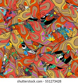 Cartoon hand-drawn doodles.Seamless pattern. Colorful detailed, with lots of objects vector background