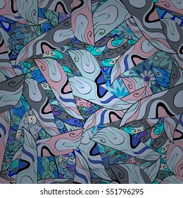 Cartoon hand-drawn doodles.Seamless pattern. Colorful detailed, with lots of objects vector background. Radial gradient shadow.
