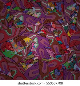 Cartoon hand-drawn doodles.Seamless pattern. Colorful detailed, with lots of objects vector background. Radial gradient shape.