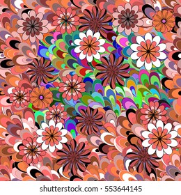 Cartoon hand-drawn doodles.Seamless pattern. Colorful detailed, with lots of objects vector background