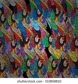 Cartoon hand-drawn doodles.Seamless pattern. Colorful detailed, with lots of objects vector background. Colorful.