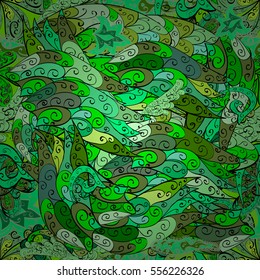 Cartoon hand-drawn doodles.Seamless pattern. Colorful detailed, with lots of objects vector background. Radial gradient shape.