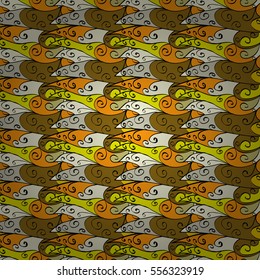 Cartoon hand-drawn doodles.Seamless pattern. Colorful detailed, with lots of objects vector background. Radial gradient shape.