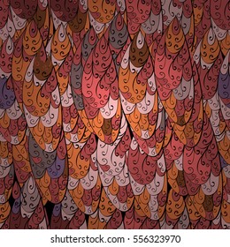 Cartoon hand-drawn doodles.Seamless pattern. Colorful detailed, with lots of objects vector background. Radial gradient shape.