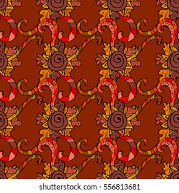 Cartoon hand-drawn doodles.Seamless pattern. Colorful detailed, with lots of objects vector background