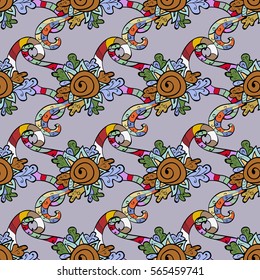 Cartoon hand-drawn doodles.Seamless pattern. Colorful detailed, with lots of objects vector background