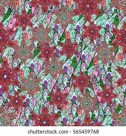 Cartoon hand-drawn doodles.Seamless pattern. Colorful detailed, with lots of objects vector background