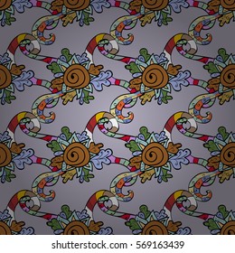 Cartoon hand-drawn doodles.Seamless pattern. Colorful detailed, with lots of objects vector background. Radial gradient shape.