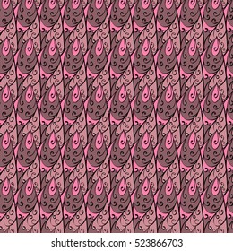 Cartoon hand-drawn doodles.Seamless pattern. Dim pink detailed, with lots of objects vector background