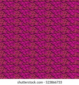 Cartoon hand-drawn doodles.Seamless pattern. Pink detailed, with lots of objects vector background