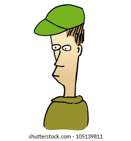 Cartoon hand-drawn face of boy keeping silence.