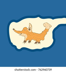 Cartoon hand-drawn fox on a blue background