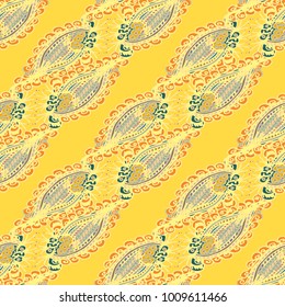 Cartoon handdrawn handmade doodles seamless pattern. Colorful detailed with lot objects backdrop. Seamless abstract hand-drawn waves pattern, wavy background. Zentangle inspired art