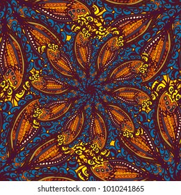 Cartoon handdrawn handmade doodles seamless pattern. Colorful detailed with lot objects backdrop. Seamless abstract hand-drawn waves pattern, wavy background. Zentangle inspired art