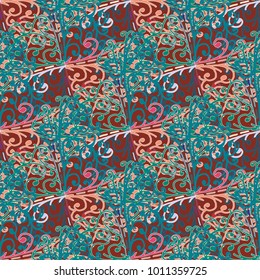 Cartoon handdrawn handmade doodles seamless pattern. Colorful detailed with lot objects backdrop. Seamless abstract hand-drawn waves pattern, wavy background. Zentangle inspired art