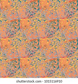 Cartoon handdrawn handmade doodles seamless pattern. Colorful detailed with lot objects backdrop. Seamless abstract hand-drawn waves pattern, wavy background. Zentangle inspired art