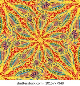 Cartoon handdrawn handmade doodles seamless pattern. Colorful detailed with lot objects backdrop. Seamless abstract hand-drawn waves pattern, wavy background. Zentangle inspired art