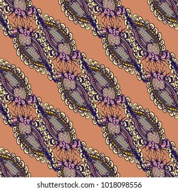 Cartoon handdrawn handmade doodles seamless pattern. Colorful detailed with lot objects backdrop. Seamless abstract hand-drawn waves pattern, wavy background. Zentangle inspired art