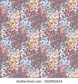 Cartoon handdrawn handmade doodles seamless pattern. Colorful detailed with lot objects backdrop. Seamless abstract hand-drawn waves pattern, wavy background. Zentangle inspired art